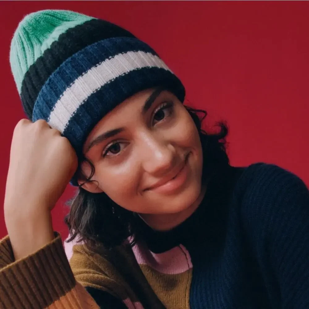 Everlane The‎ Cashmere Beanie Navy Green Multi Stripes Unisex